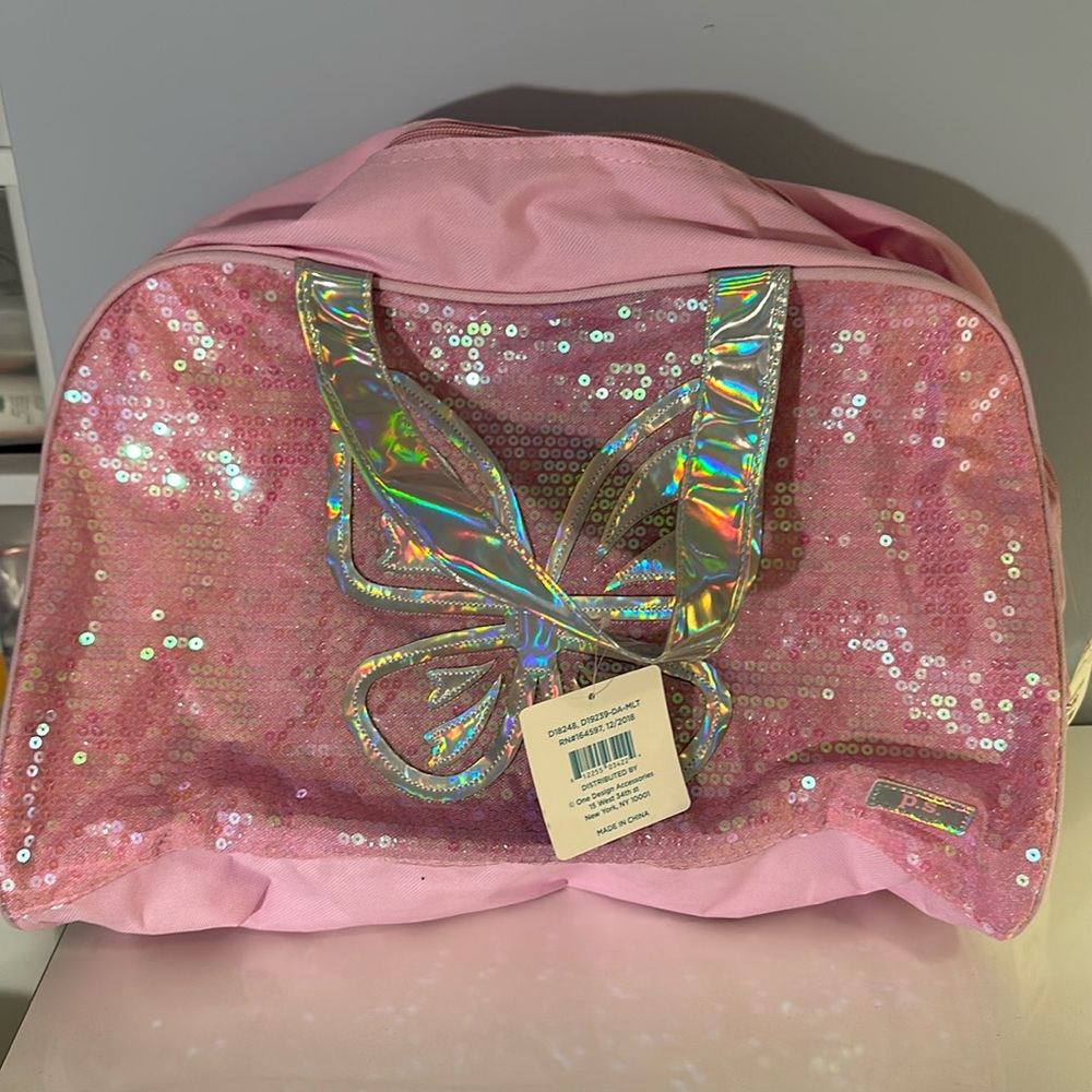 Girls butterfly duffle bad 17” x 11”, 8” wide